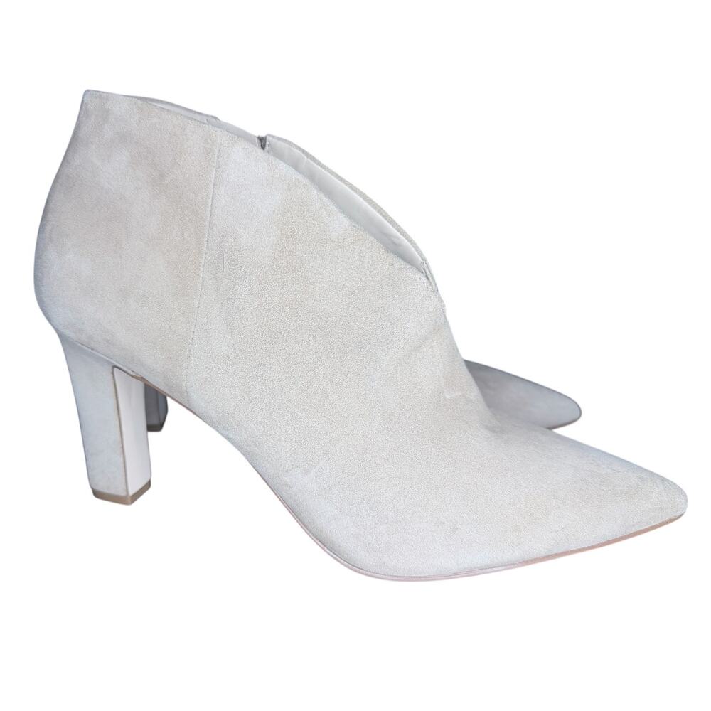 Cole Haan Grand360 High Vamp Suede Ankle Bootie Heels 8.5 Beige Career Minimal
